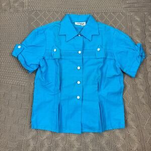 Vintage 1950s Vintage Judy Kent Creation Turquoise Pleated Girls Blouse ~ 8